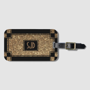Etiqueta De Bagagem Glamourous Gatsby Dourada Glitter Art Deco Chintz