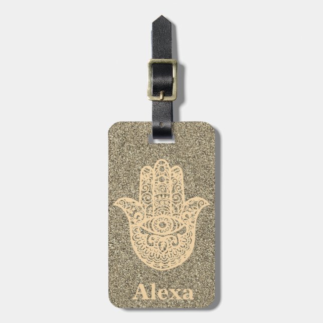 Etiqueta De Bagagem Glitor de mão de hamsa com sorte e bonito personal (Frente Vertical)