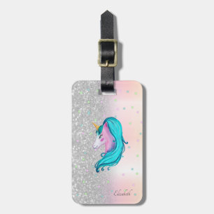 Etiqueta De Bagagem Glitter Bokeh Elegante, Unicórnio Aquarela, Estrel