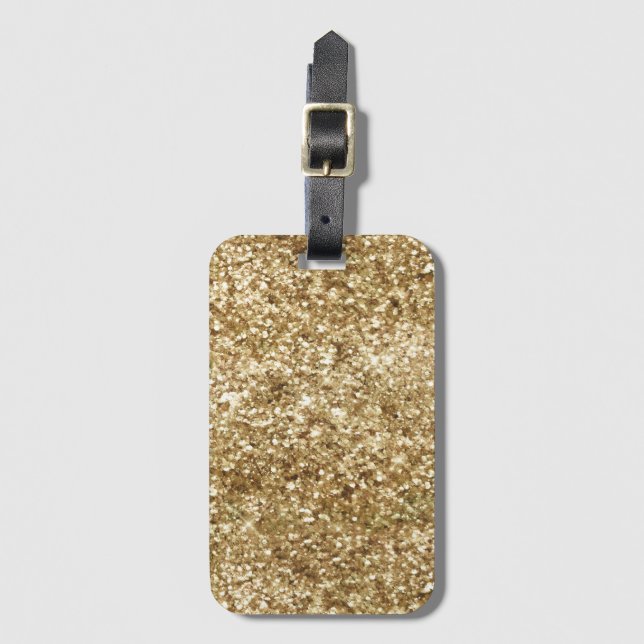 Etiqueta De Bagagem Glitter Confetti Dourado (Frente Vertical)