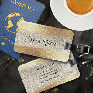 Etiqueta De Bagagem Glitter de Diamante Dourado moderno Faux Foil Luxu