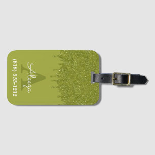 Etiqueta De Bagagem Glitter de Monograma Verde-oliva