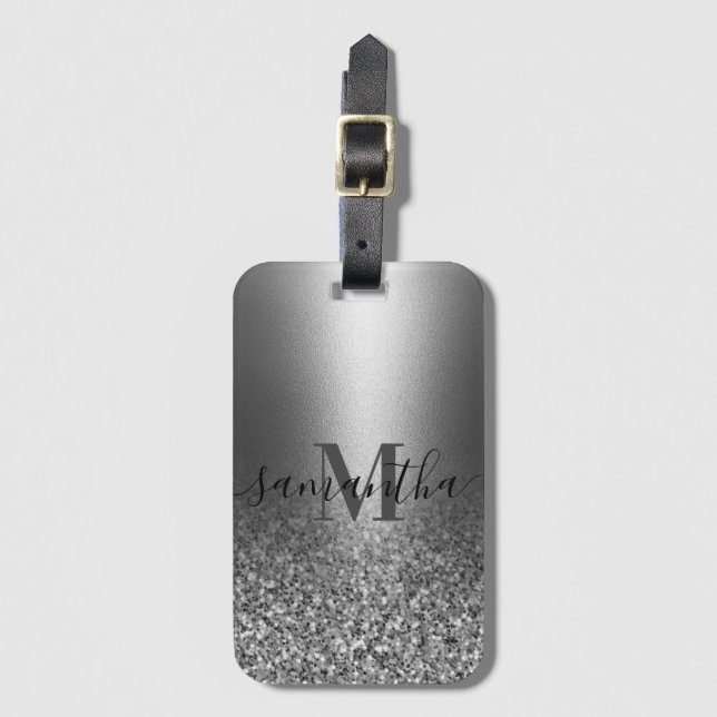 Etiqueta De Bagagem Glitter de prata metálico (Frente Vertical)
