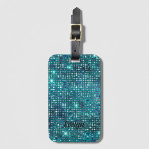Etiqueta De Bagagem Glitter de Teal Personalizado