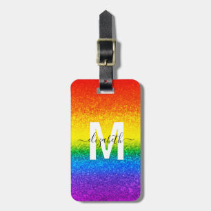 Etiqueta De Bagagem Glitter do Orgulho LGBT Rainbow Stripes Nome do Mo