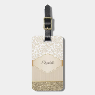Etiqueta De Bagagem  Glitter Dourado Elegante Damask Vintage 