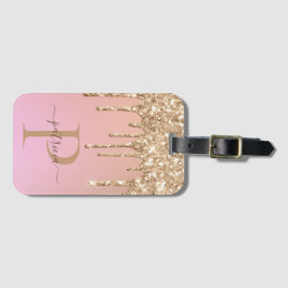 Etiqueta De Bagagem Glitter Dourado Glam Glitter Drives Monograma Eleg
