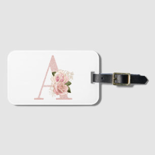 Etiqueta De Bagagem Glitter Floral Monograma A Rosa Dourado Girly