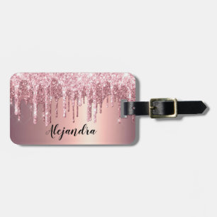Etiqueta De Bagagem Glitter na moda de cobre, rosa de cobre, gotas de