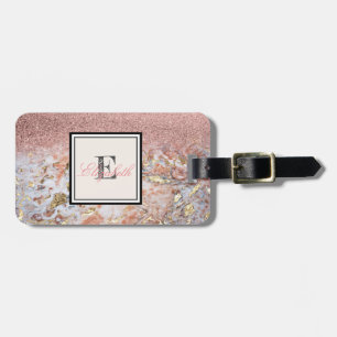 Etiqueta De Bagagem Glitter Ombre de Mármore Monograma-Personalizado
