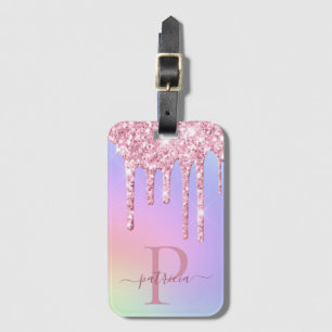 Etiqueta De Bagagem Glitter Rosa-Gelado Coloca Monograma Bagagem T