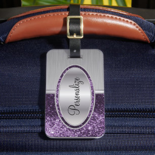 Etiqueta De Bagagem Glitter roxo e Impressão de aço de pincel metál