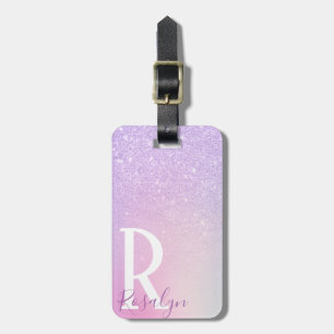 Etiqueta De Bagagem Glitter roxo elegante de na moda com cinta