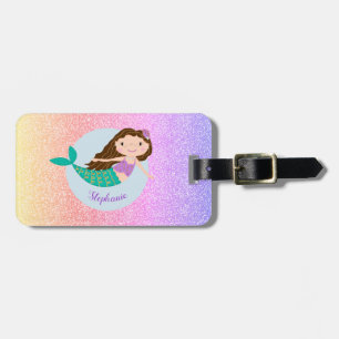 Etiqueta De Bagagem Glitter Sereia Bastante Personalizado