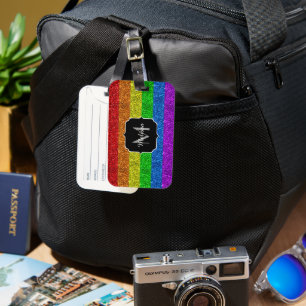 Etiqueta De Bagagem Glitter vibrante do arco-íris com bandeira LGBT M
