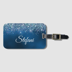 Etiqueta De Bagagem Glittery Royal Blue Foil Nome Individual
