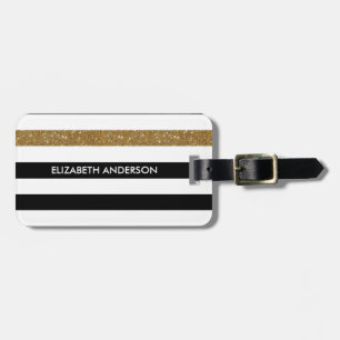 Etiqueta De Bagagem Glitz e nome Dourados de FAUX em Black Stripes Mod