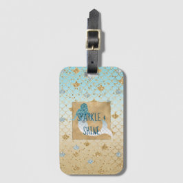Etiqueta De Bagagem Glitzy Aqua Smermaid Blue Sparkle Glitter