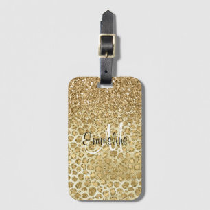 Etiqueta De Bagagem Glitzy Glam Dourado Glitter Leopard Imprima Monogr