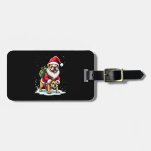 Etiqueta De Bagagem Gnomo Cavalgando Bulldog Inglês Natal Xmas Meninos
