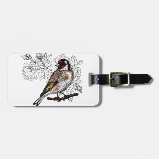 Etiqueta De Bagagem Goldfinch e rosas (Frente Horizontal)