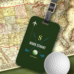 Etiqueta De Bagagem Golf Club, nome + inicial em monogramas verdes