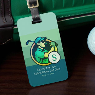 Etiqueta De Bagagem Golfer com o Homem do Clube Golf Monograma Bagagem