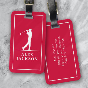 Etiqueta De Bagagem Golfer do Monograma Personalizado Vermelho