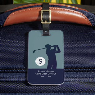 Etiqueta De Bagagem Golfer Man com o Golf Club azul