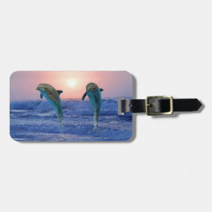 Etiqueta De Bagagem Golfinho de Bottlenose no nascer do sol