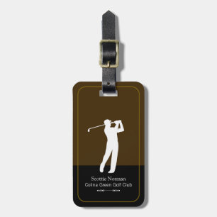 Etiqueta De Bagagem Golfista Homem com Taco de Golfe Elegante Marrom