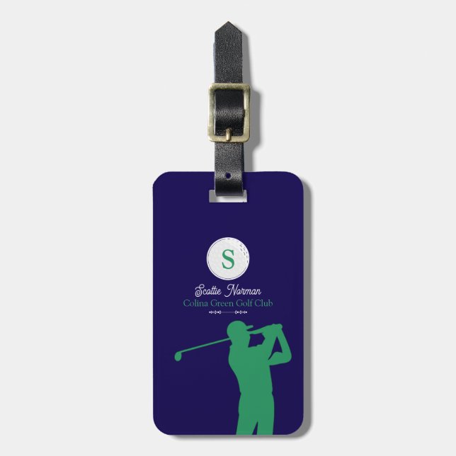 Etiqueta De Bagagem Golfista Verde com Elegante Golf Club (Frente Vertical)
