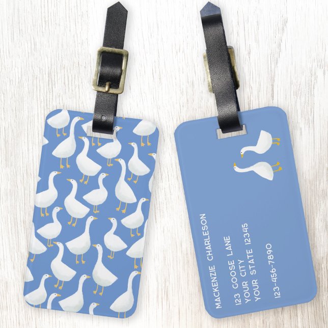 Etiqueta De Bagagem Goose Bird Pattern Blue (Goose luggage tag for geese and poultry lovers)