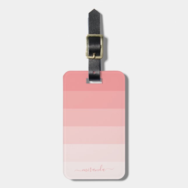 Etiqueta De Bagagem Gradient Pastel Pink Stripes com Nome Personalizad (Frente Vertical)