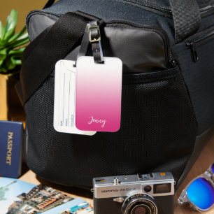 Etiqueta De Bagagem Gradiente Branco e Rosa Fúcsia Quente Personalizad