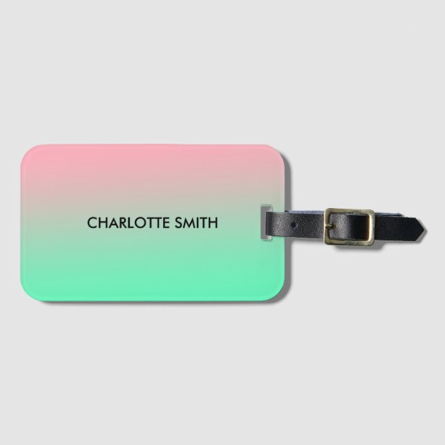 Etiqueta De Bagagem Gradiente Rosa e Verde Na moda moderno (Frente Horizontal)