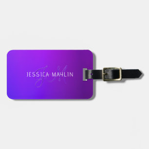 Etiqueta De Bagagem Gradiente Roxo Moderno Nome & Monograma