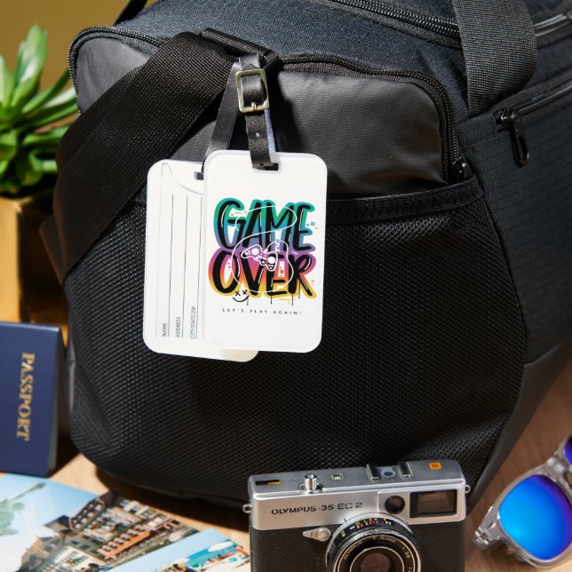 Etiqueta De Bagagem Graffiti de joystick de game over gamer (Frente e Verso)