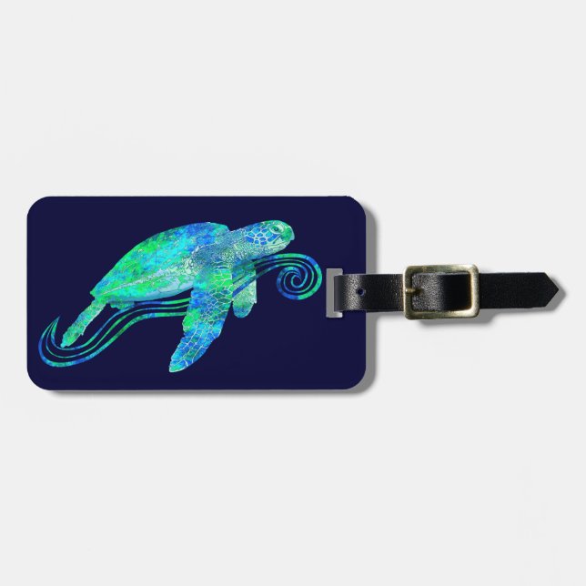 Etiqueta De Bagagem Gráfico de tartaruga do mar (Frente Horizontal)