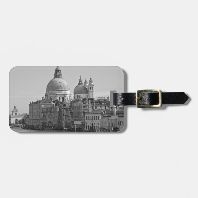 Etiqueta De Bagagem Grande Canal Branco Negro Venice Itália Viagem (Frente Horizontal)
