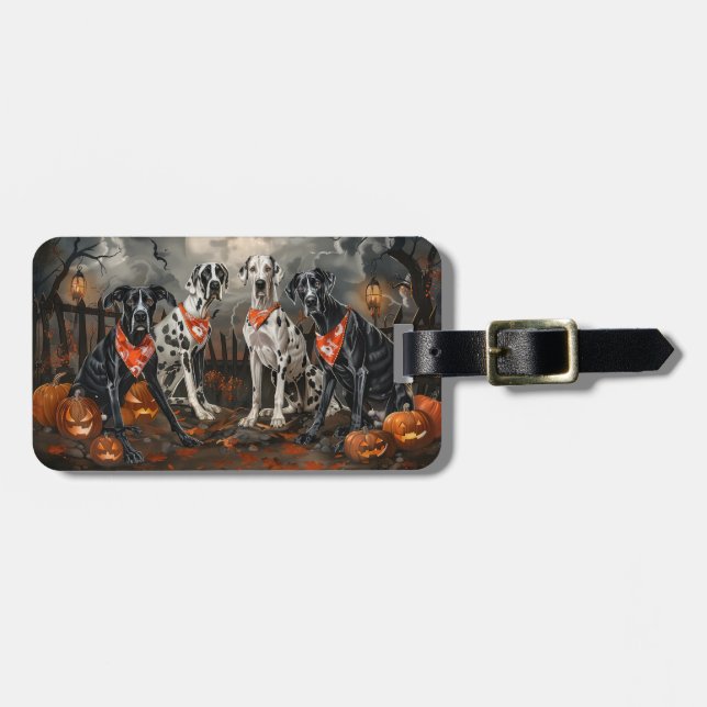 Etiqueta De Bagagem Grande Dane Halloween Spooky (Frente Horizontal)