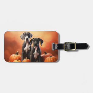Etiqueta De Bagagem Grande Dane Puppy Autumn Delight Pumpkin