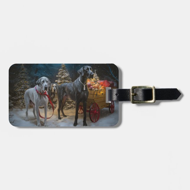 Etiqueta De Bagagem Grande Dane Snowy Sleigh Decência de Natal (Frente Horizontal)