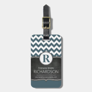 Etiqueta De Bagagem Grande monograma Chevron personalizado