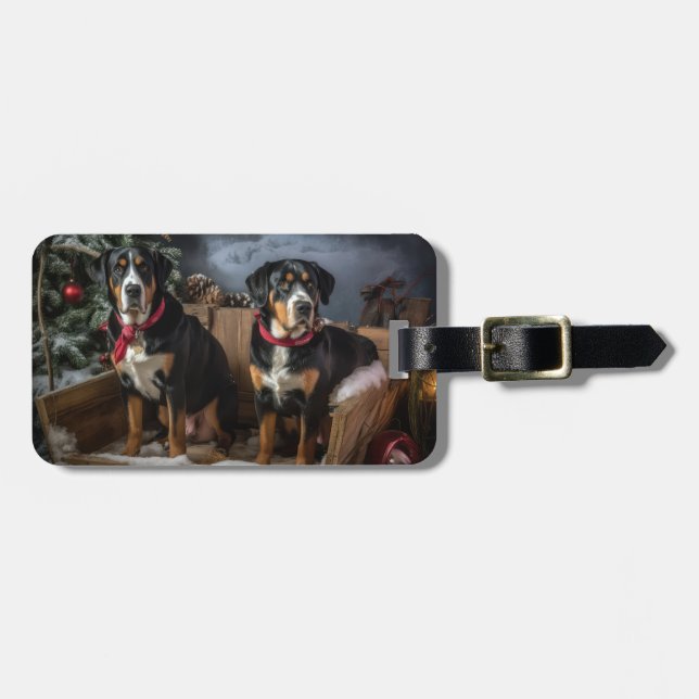 Etiqueta De Bagagem Grande Montanha Suiça Snowy Sleigh Natal (Frente Horizontal)