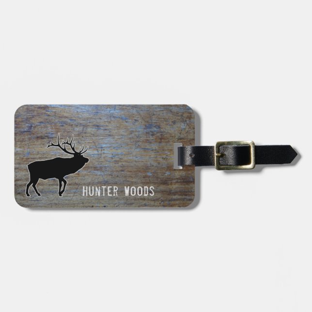 Etiqueta De Bagagem Grão de madeira rústica personalizada dos alces do (Frente Horizontal)