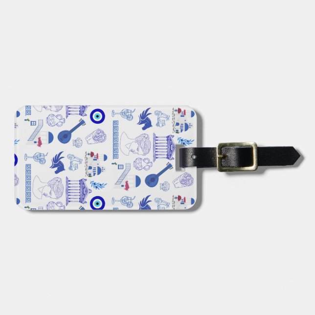 Etiqueta De Bagagem Grécia Azul e Branco (Frente Horizontal)