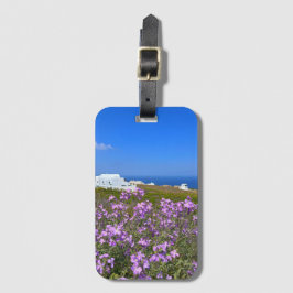 Etiqueta De Bagagem Grécia Santorini White Building Purple Wild Flower
