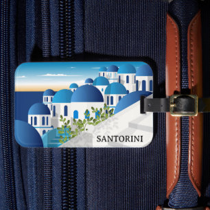 Etiqueta De Bagagem Grécia Vintage Santorini Branco Azul