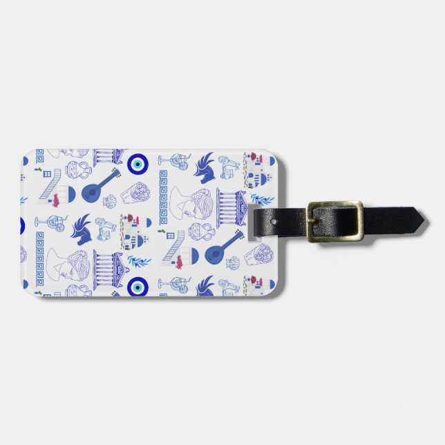 Etiqueta De Bagagem Greece Blue and White (Frente Horizontal)